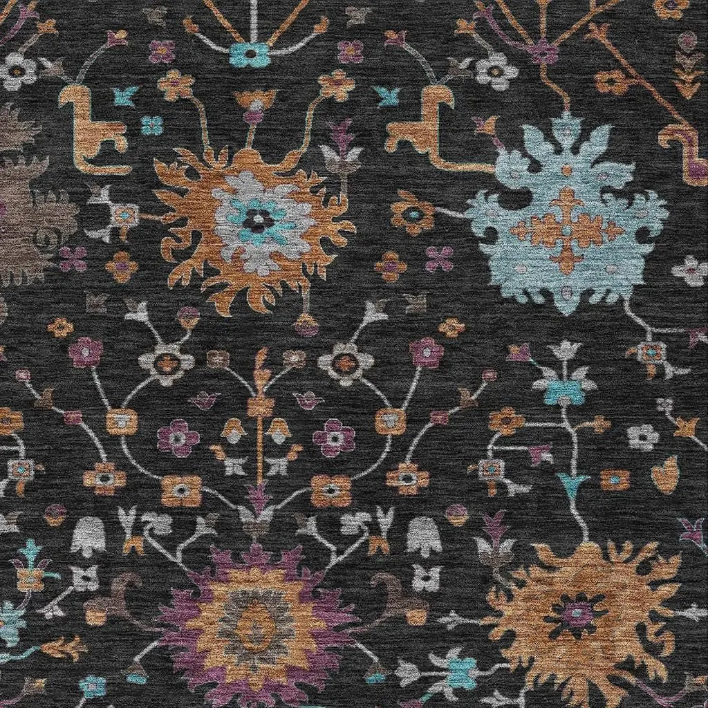10' X 14' Black And Teal Blue Faux Bois Washable Indoor Outdoor Area Rug Homeroots Outdoor