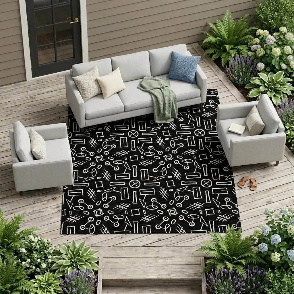 10' X 14' Black And White Geometric Washable Indoor Outdoor Area Rug Homeroots Outdoor