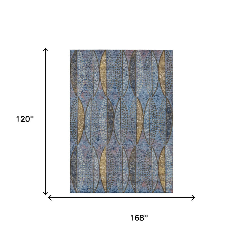 10' X 14' Blue And Brown Geometric Washable Indoor Outdoor Area Rug Homeroots Outdoor