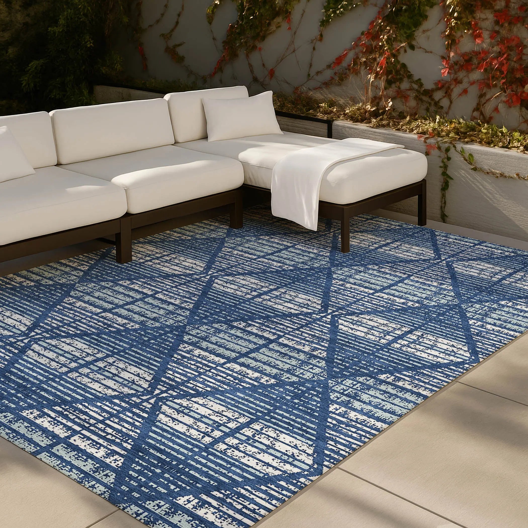 10' X 14' Blue And Charcoal Geometric Washable Indoor Outdoor Area Rug Homeroots Outdoor