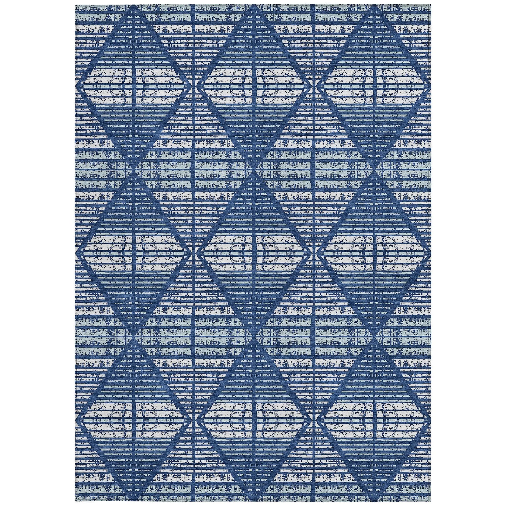 10' X 14' Blue And Charcoal Geometric Washable Indoor Outdoor Area Rug Homeroots Outdoor