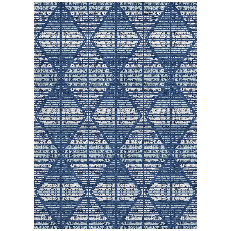 10' X 14' Blue And Charcoal Geometric Washable Indoor Outdoor Area Rug Homeroots Outdoor