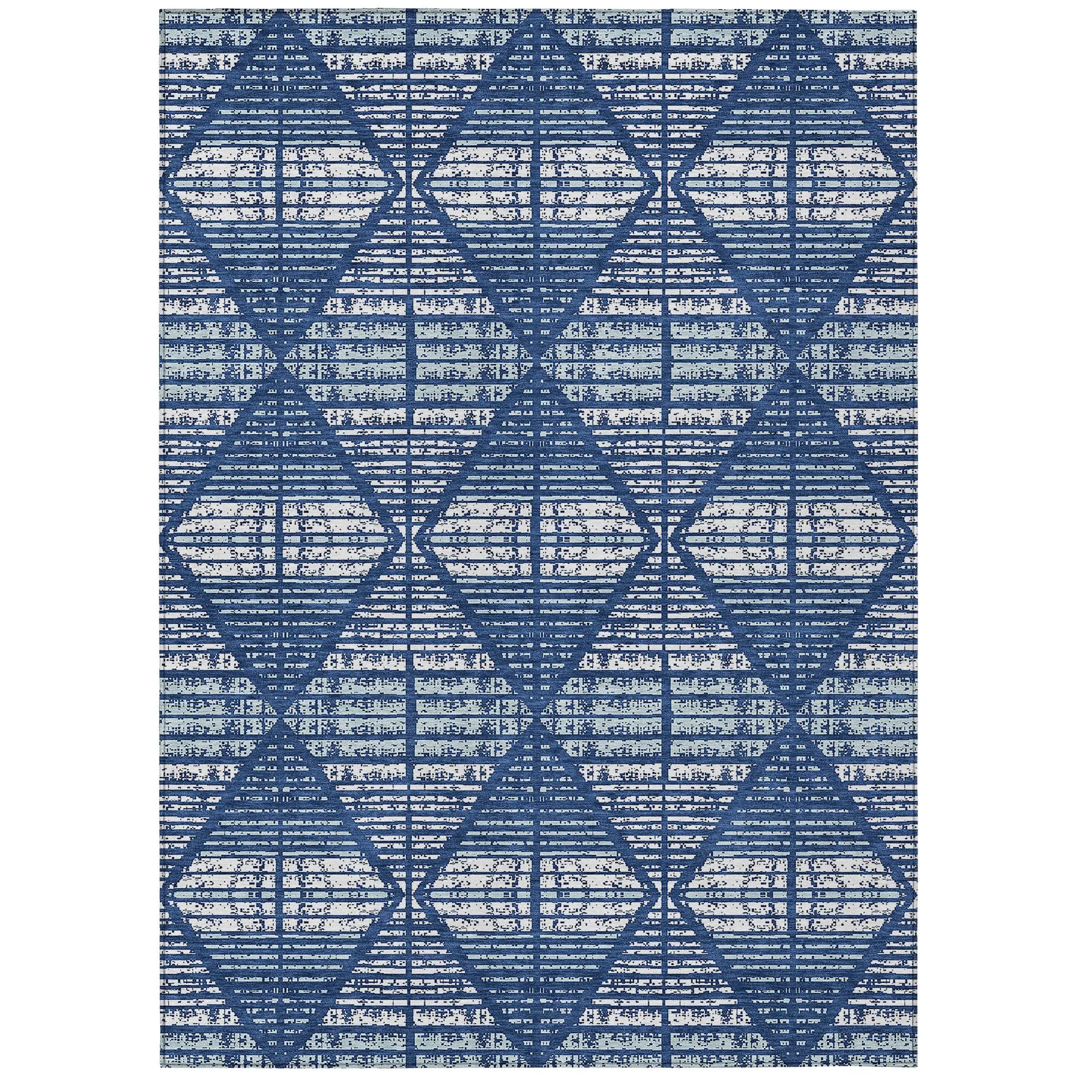 10' X 14' Blue And Charcoal Geometric Washable Indoor Outdoor Area Rug Homeroots Outdoor