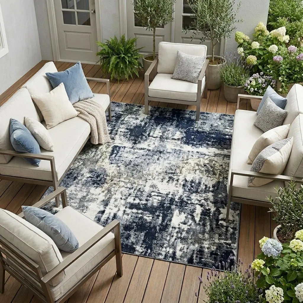 10' X 14' Blue And Charcoal Geometric Washable Indoor Outdoor Area Rug Homeroots Outdoor
