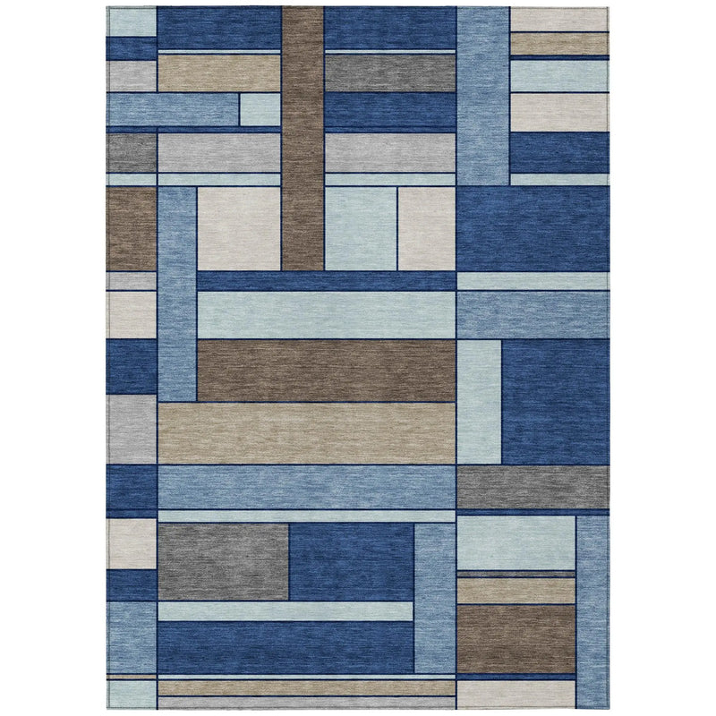 10' X 14' Blue And Chocolate Geometric Washable Indoor Outdoor Area Rug Homeroots Outdoor
