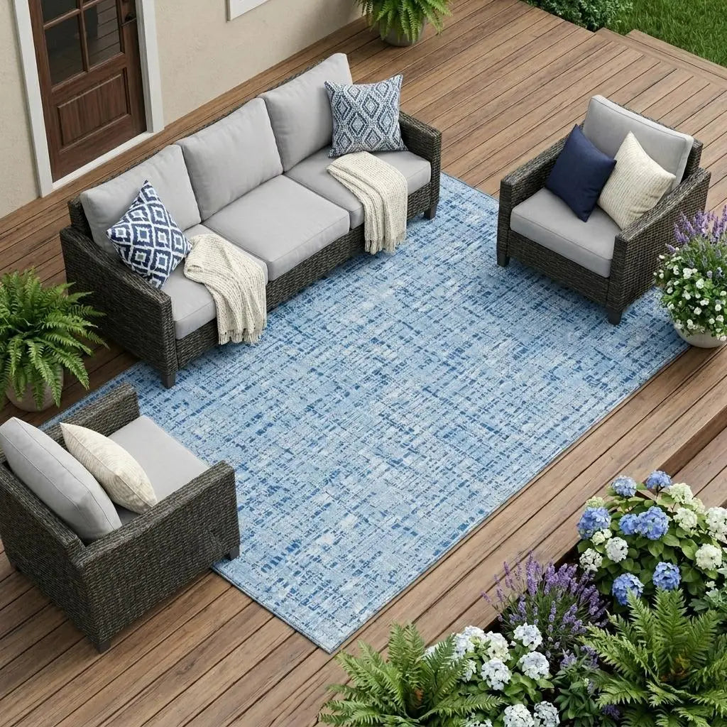 10' X 14' Blue And Denim Blue Abstract Washable Indoor Outdoor Area Rug Homeroots Outdoor