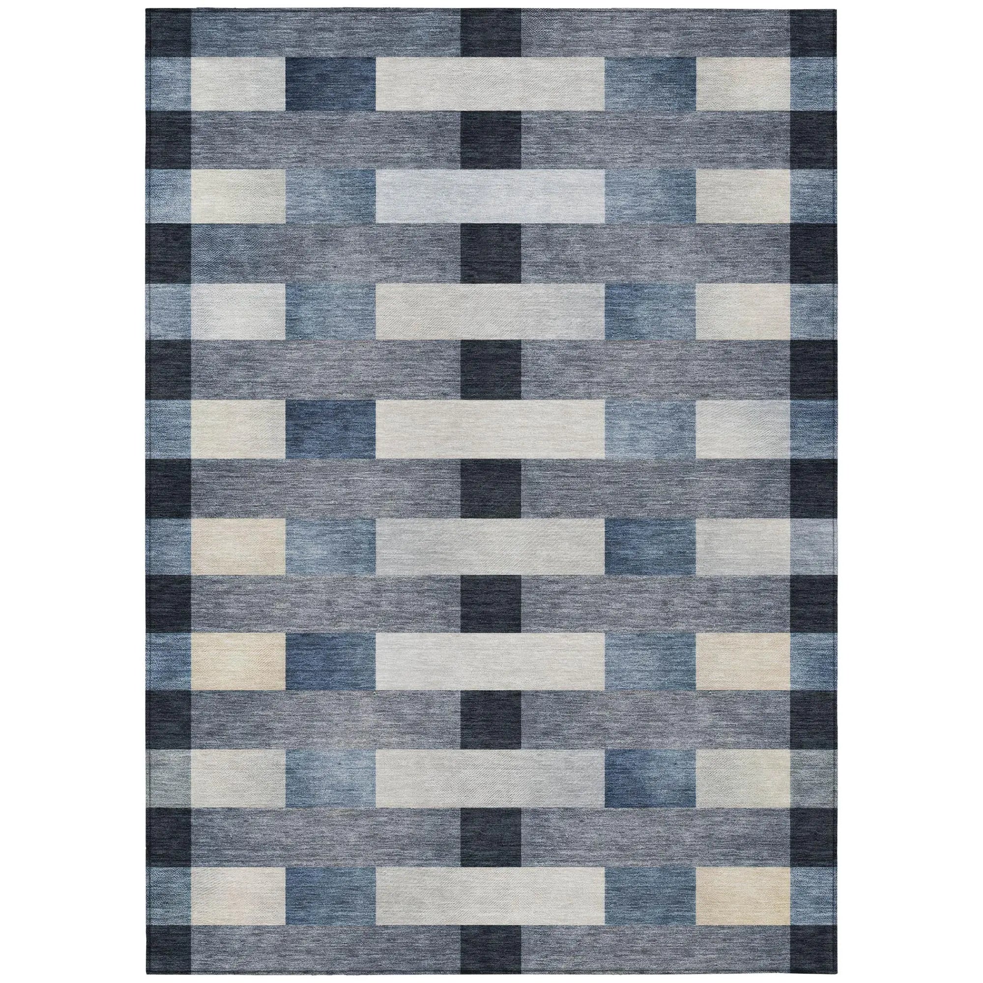 10' X 14' Blue And Graphite Striped Washable Indoor Outdoor Area Rug Homeroots Outdoor