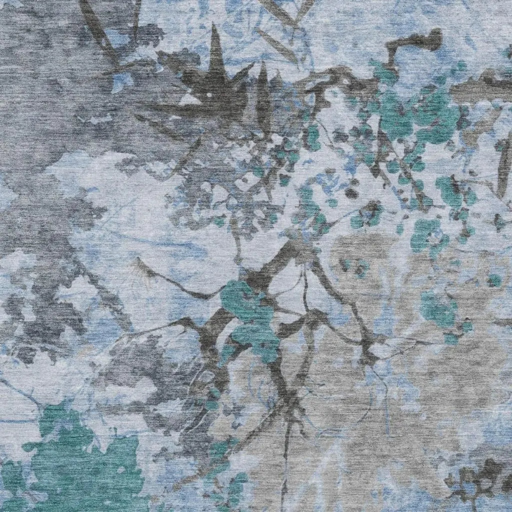 10' X 14' Blue And Gray Abstract Washable Indoor Outdoor Area Rug Homeroots Outdoor