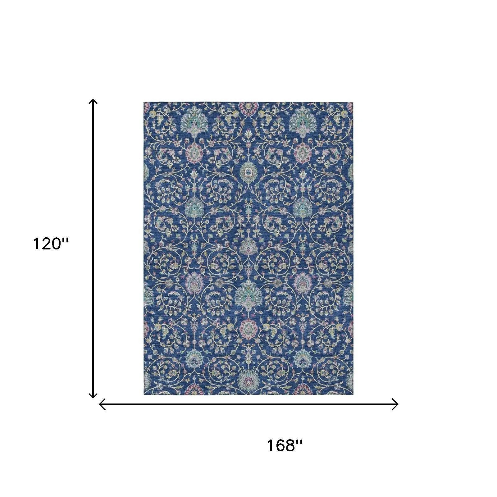 10' X 14' Blue And Gray Floral Washable Indoor Outdoor Area Rug Homeroots Outdoor