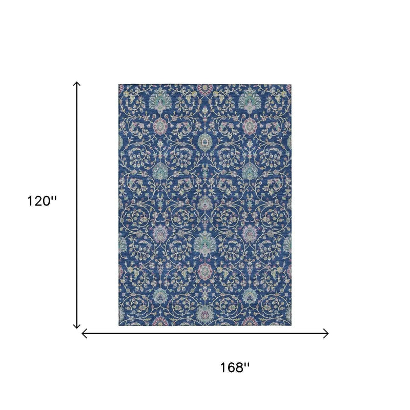 10' X 14' Blue And Gray Floral Washable Indoor Outdoor Area Rug Homeroots Outdoor