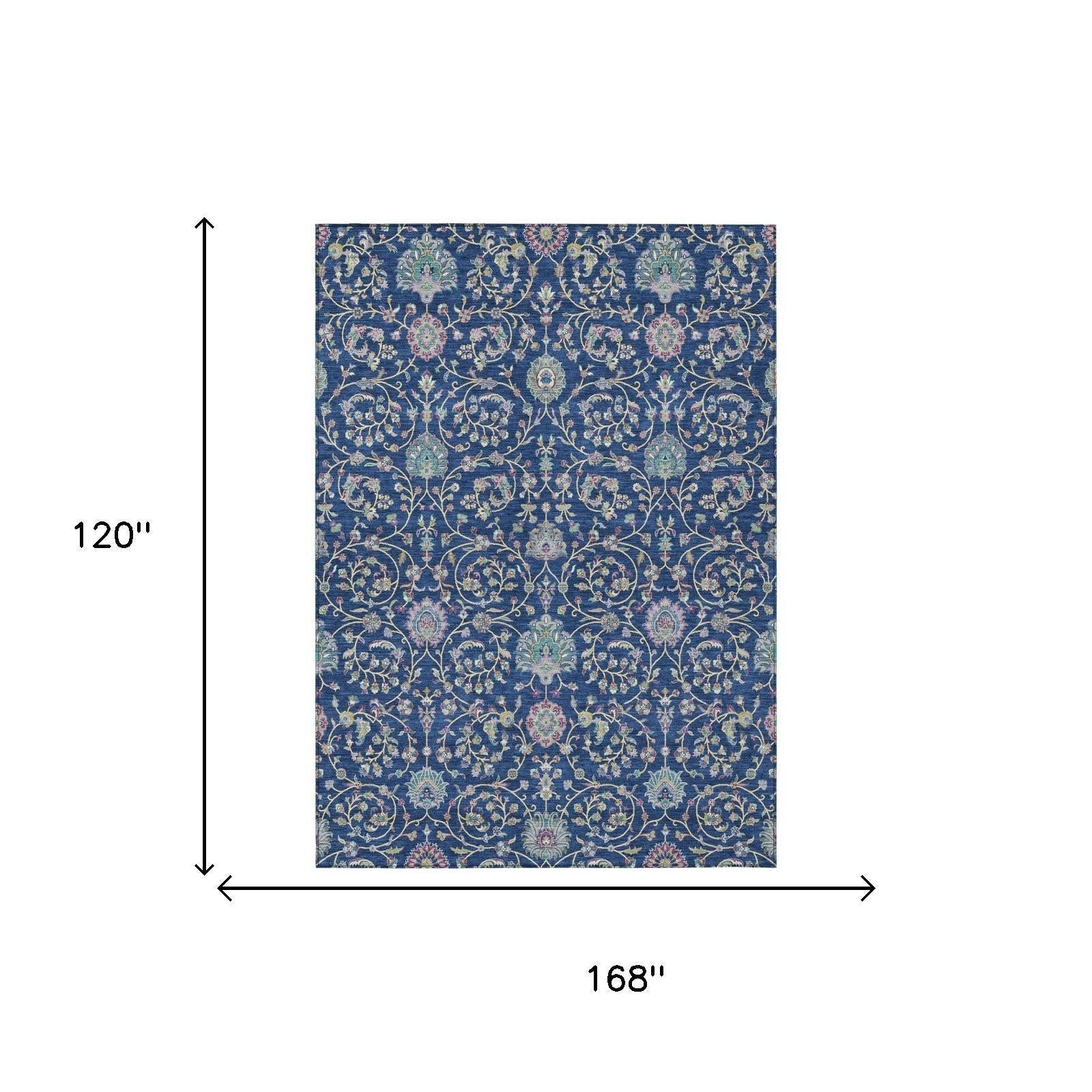 10' X 14' Blue And Gray Floral Washable Indoor Outdoor Area Rug Homeroots Outdoor