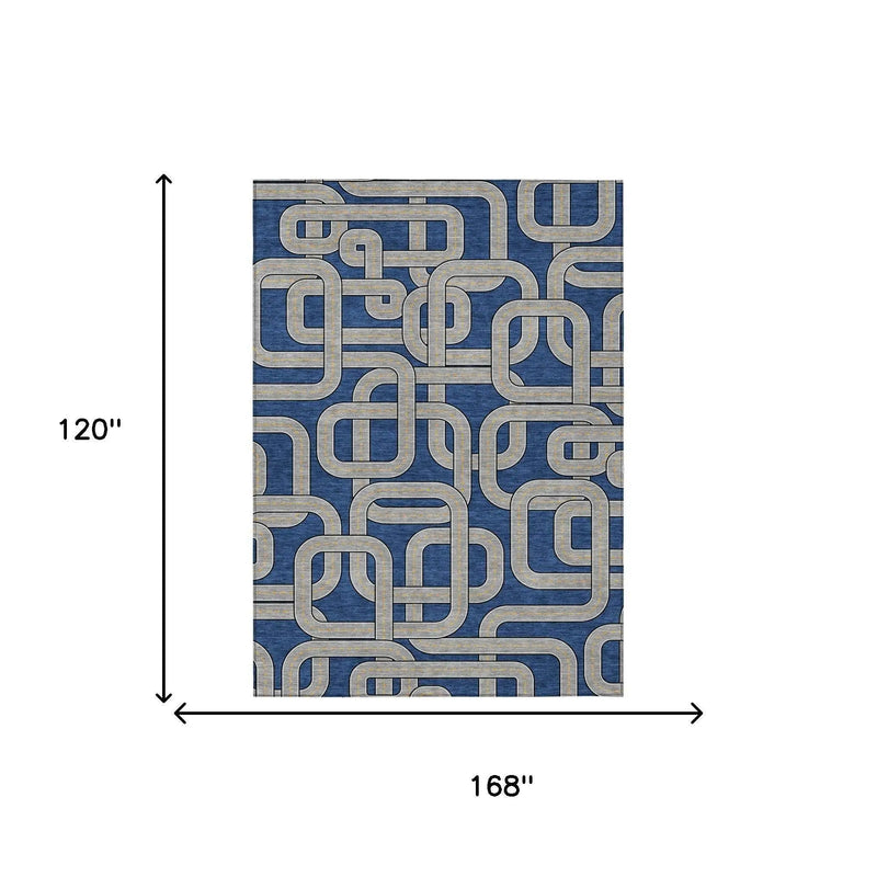 10' X 14' Blue And Gray Geometric Washable Indoor Outdoor Area Rug Homeroots Outdoor