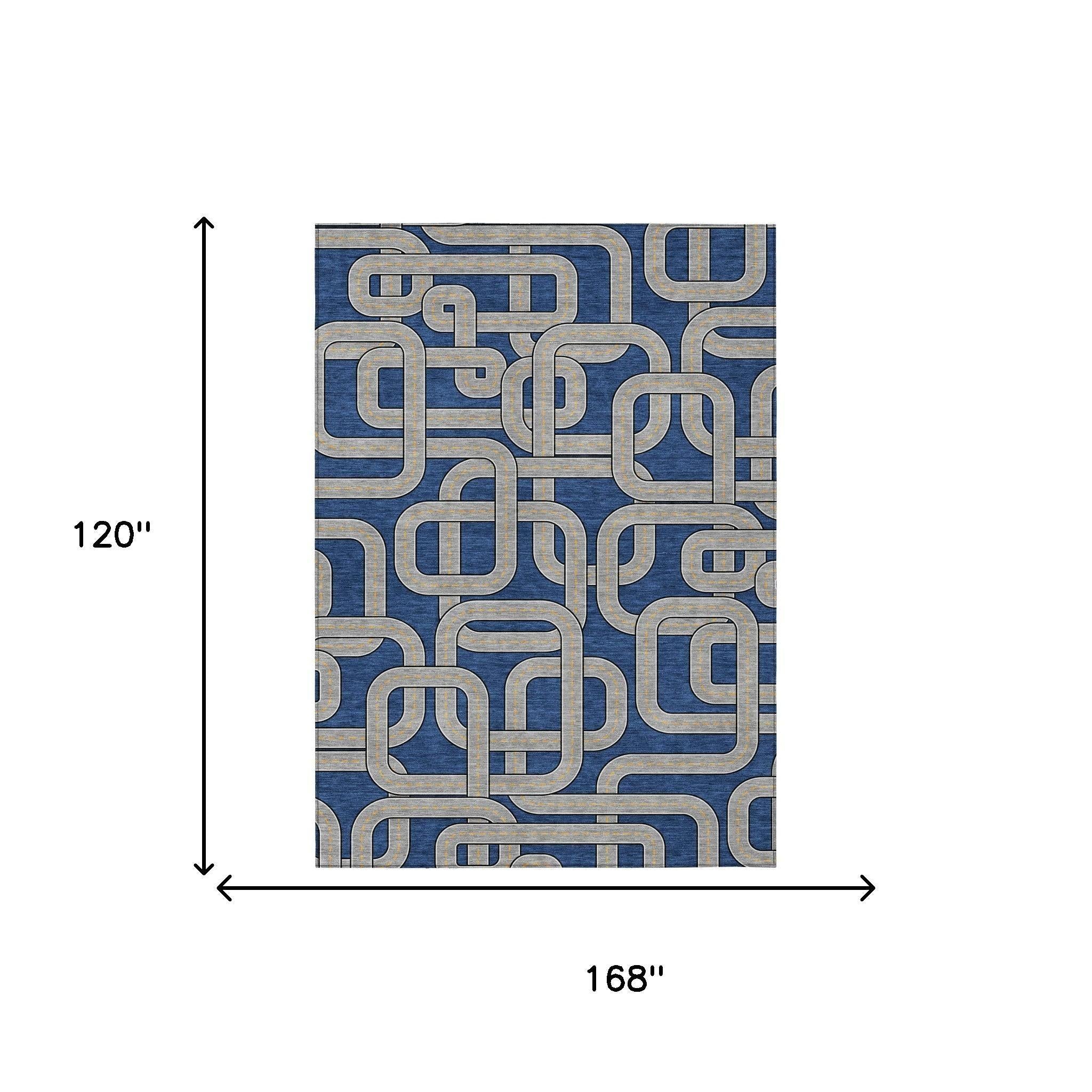 10' X 14' Blue And Gray Geometric Washable Indoor Outdoor Area Rug Homeroots Outdoor