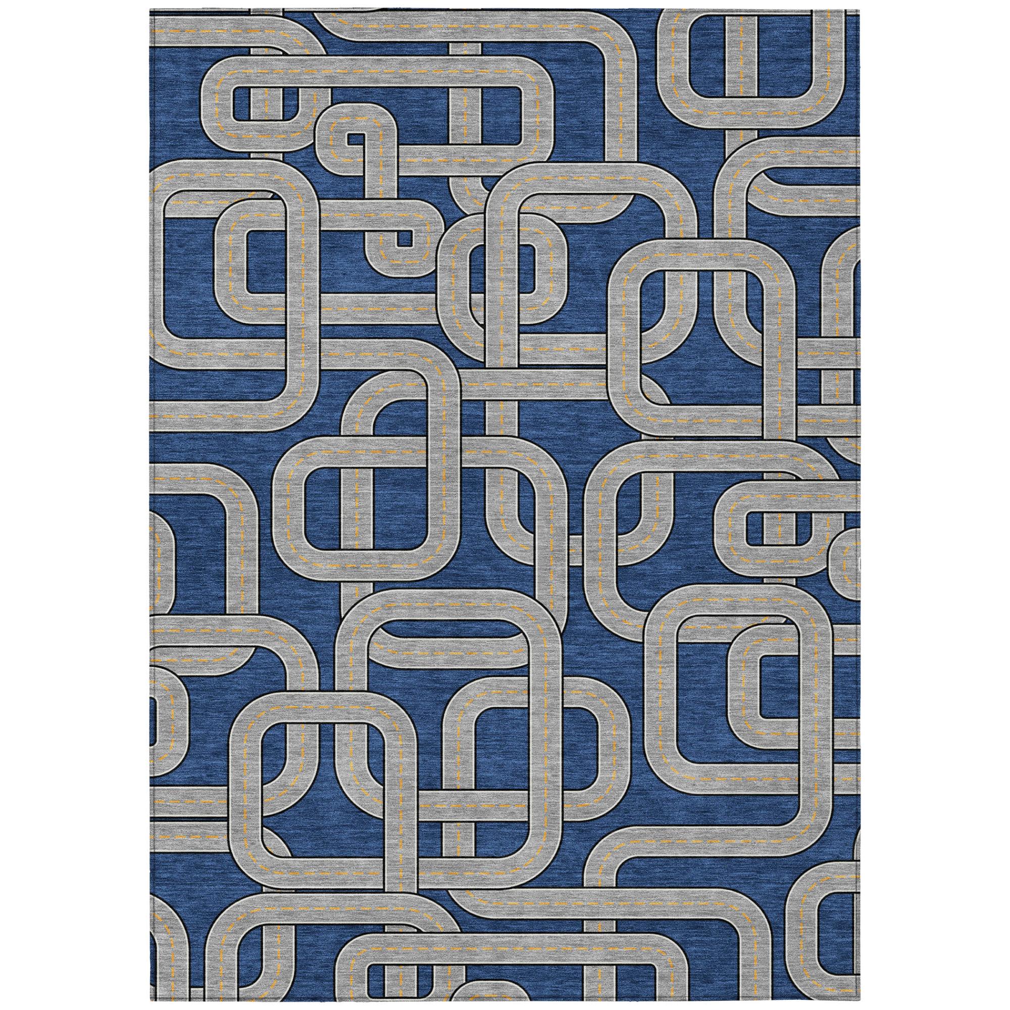 10' X 14' Blue And Gray Geometric Washable Indoor Outdoor Area Rug Homeroots Outdoor
