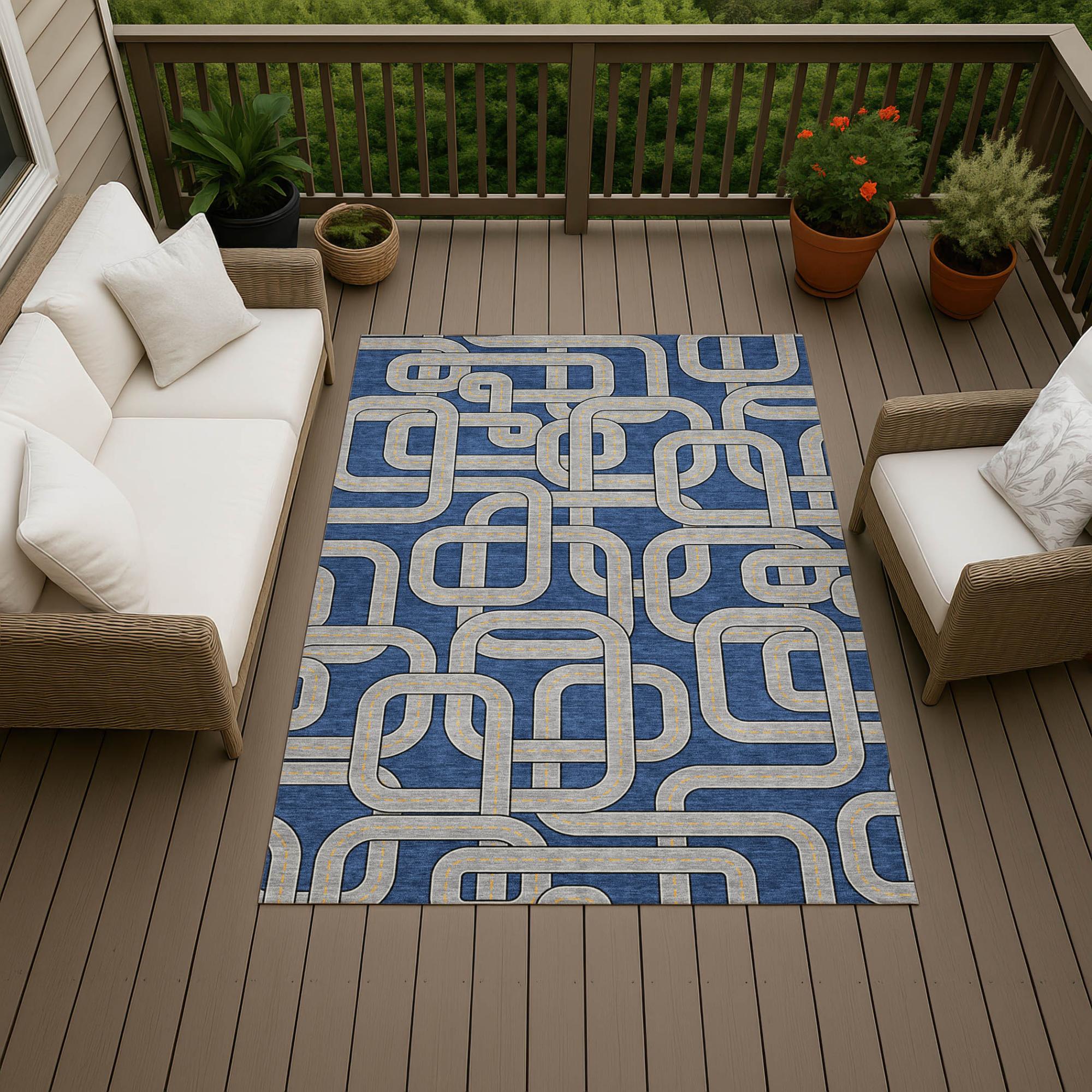 10' X 14' Blue And Gray Geometric Washable Indoor Outdoor Area Rug Homeroots Outdoor