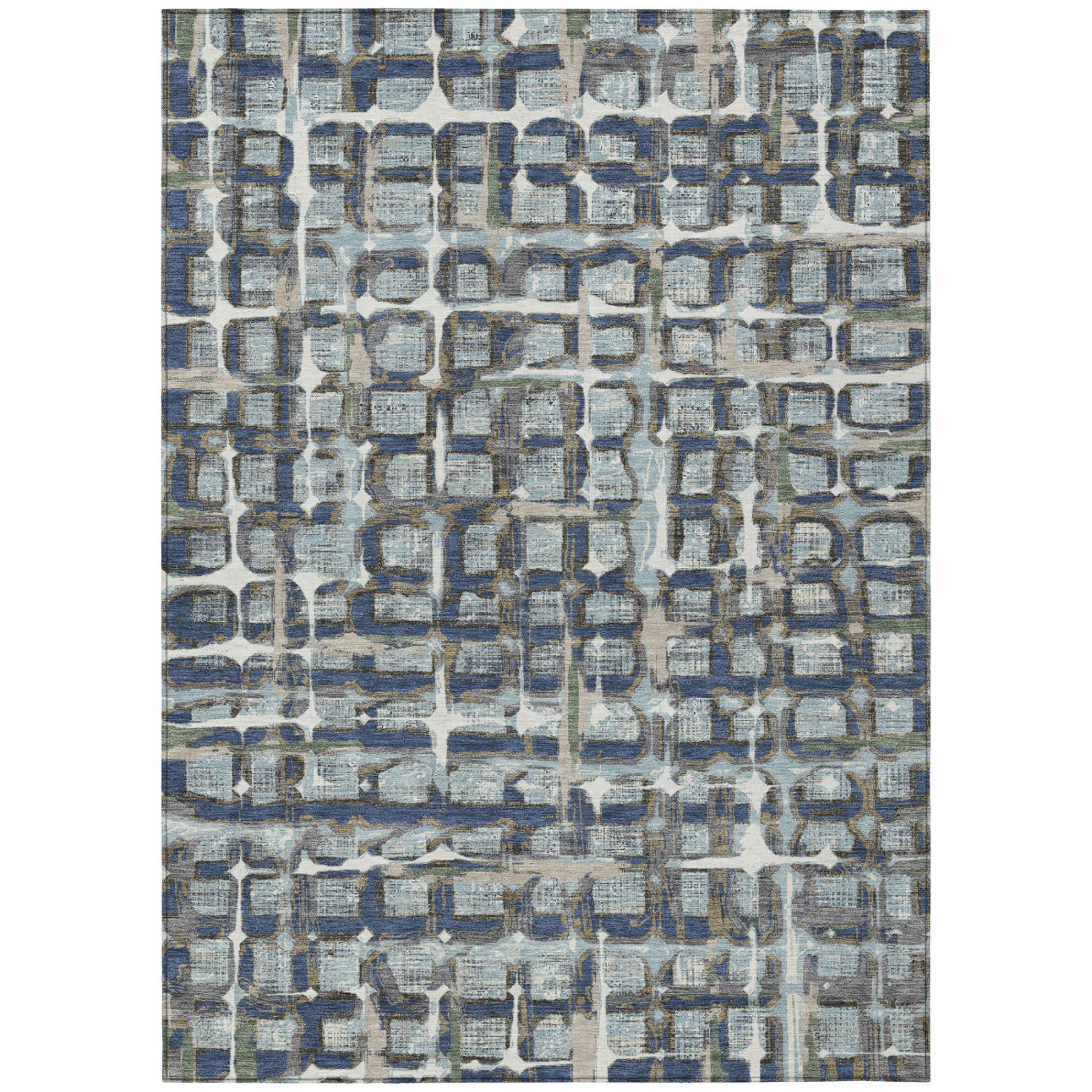 10' X 14' Blue And Gray Geometric Washable Indoor Outdoor Area Rug Homeroots Outdoor