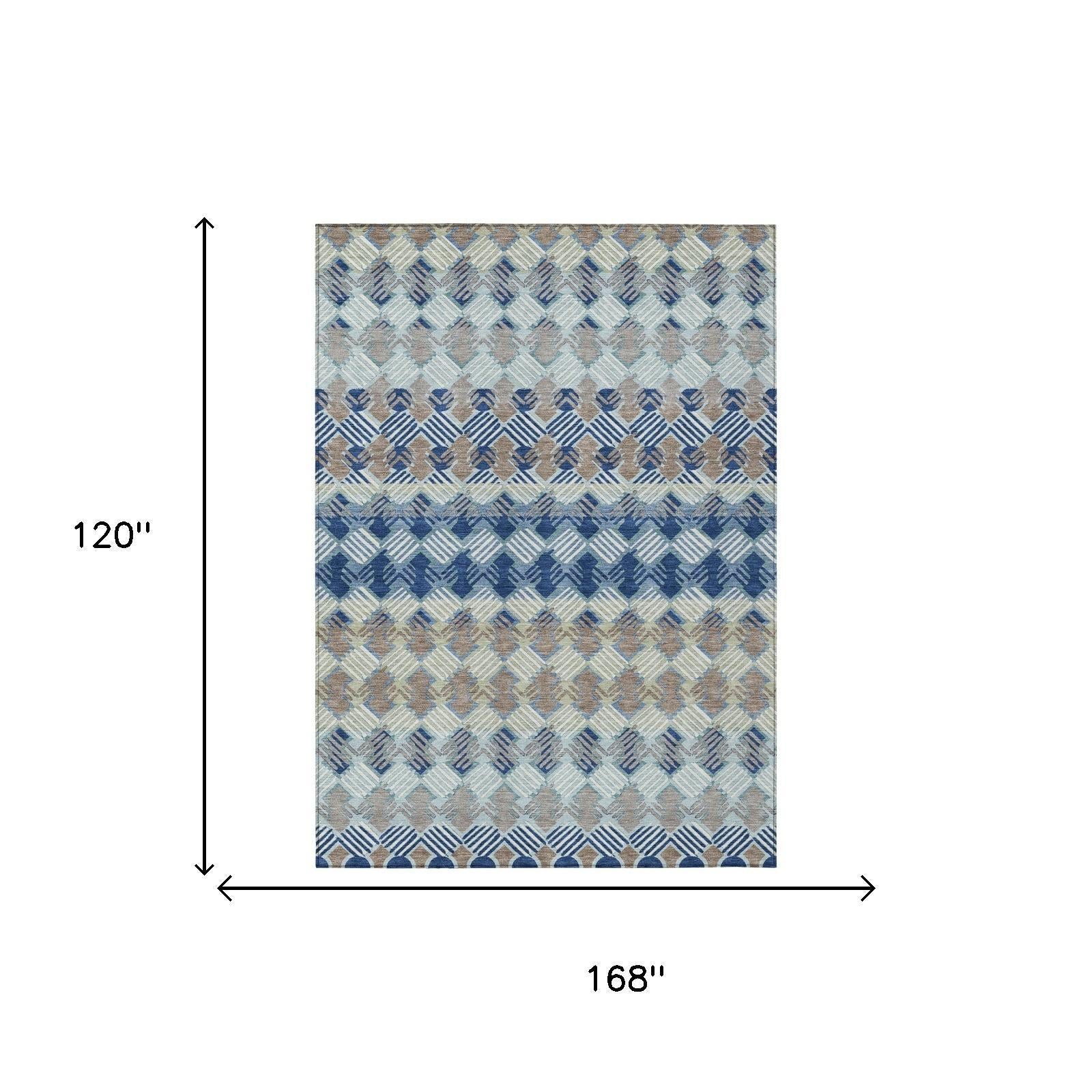 10' X 14' Blue And Gray Striped Washable Indoor Outdoor Area Rug Homeroots Outdoor