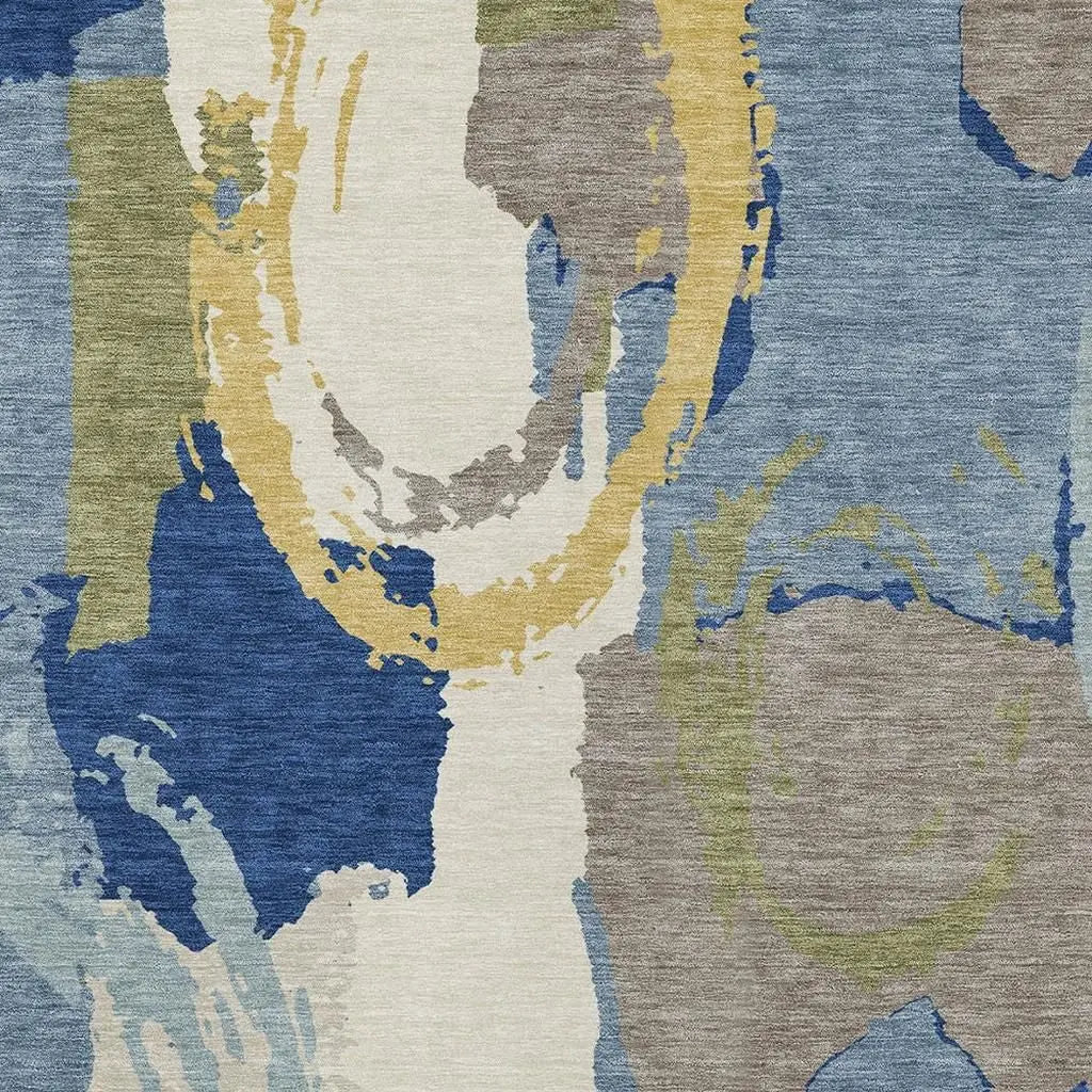10' X 14' Blue And Green Abstract Washable Indoor Outdoor Area Rug Homeroots Outdoor
