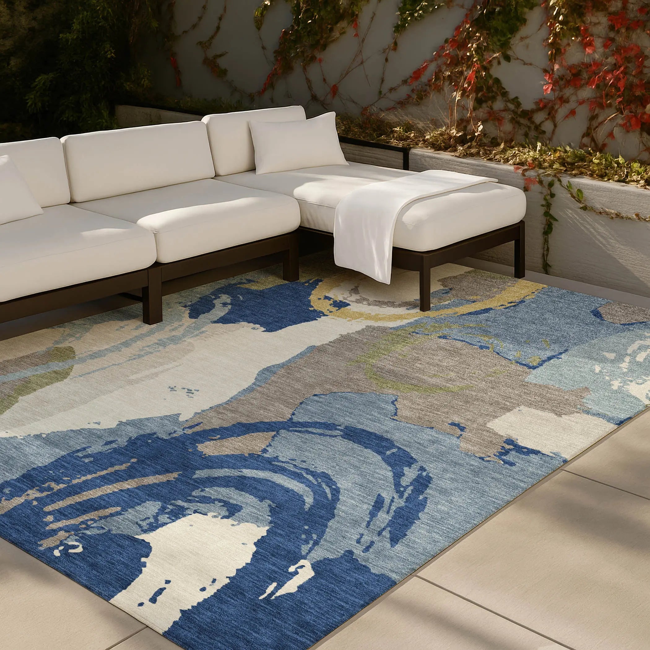 10' X 14' Blue And Green Abstract Washable Indoor Outdoor Area Rug Homeroots Outdoor