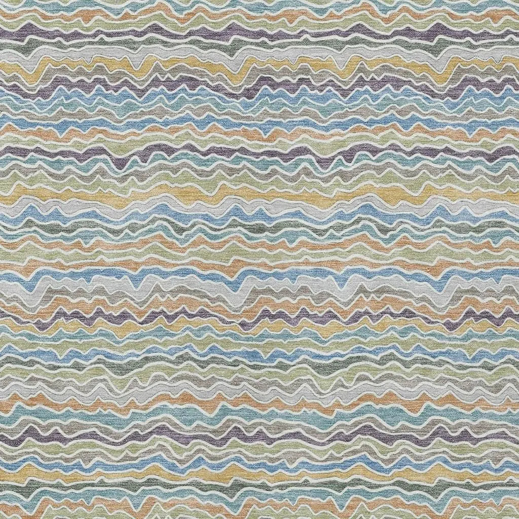 10' X 14' Blue And Green Striped Washable Indoor Outdoor Area Rug Homeroots Outdoor