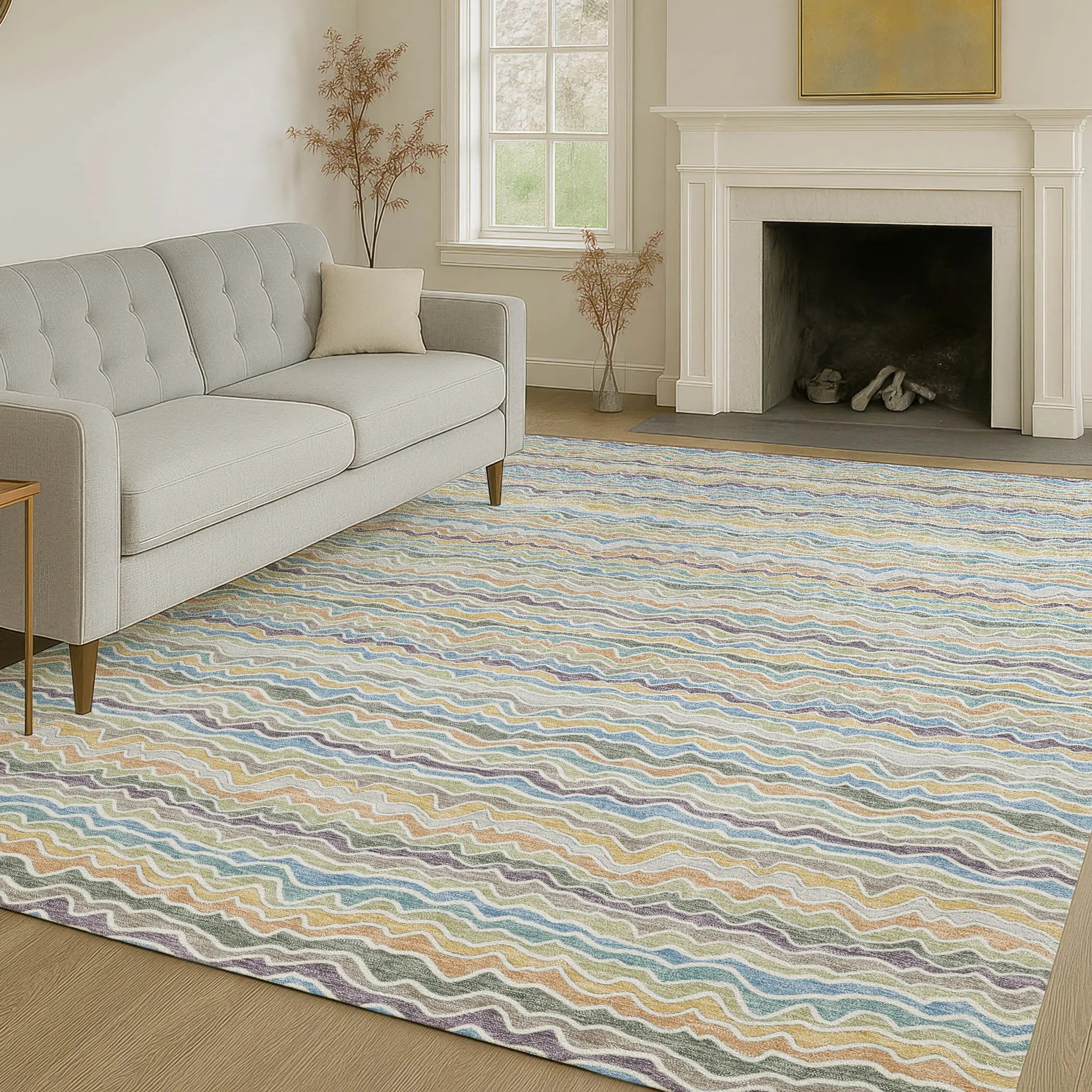10' X 14' Blue And Green Striped Washable Indoor Outdoor Area Rug Homeroots Outdoor