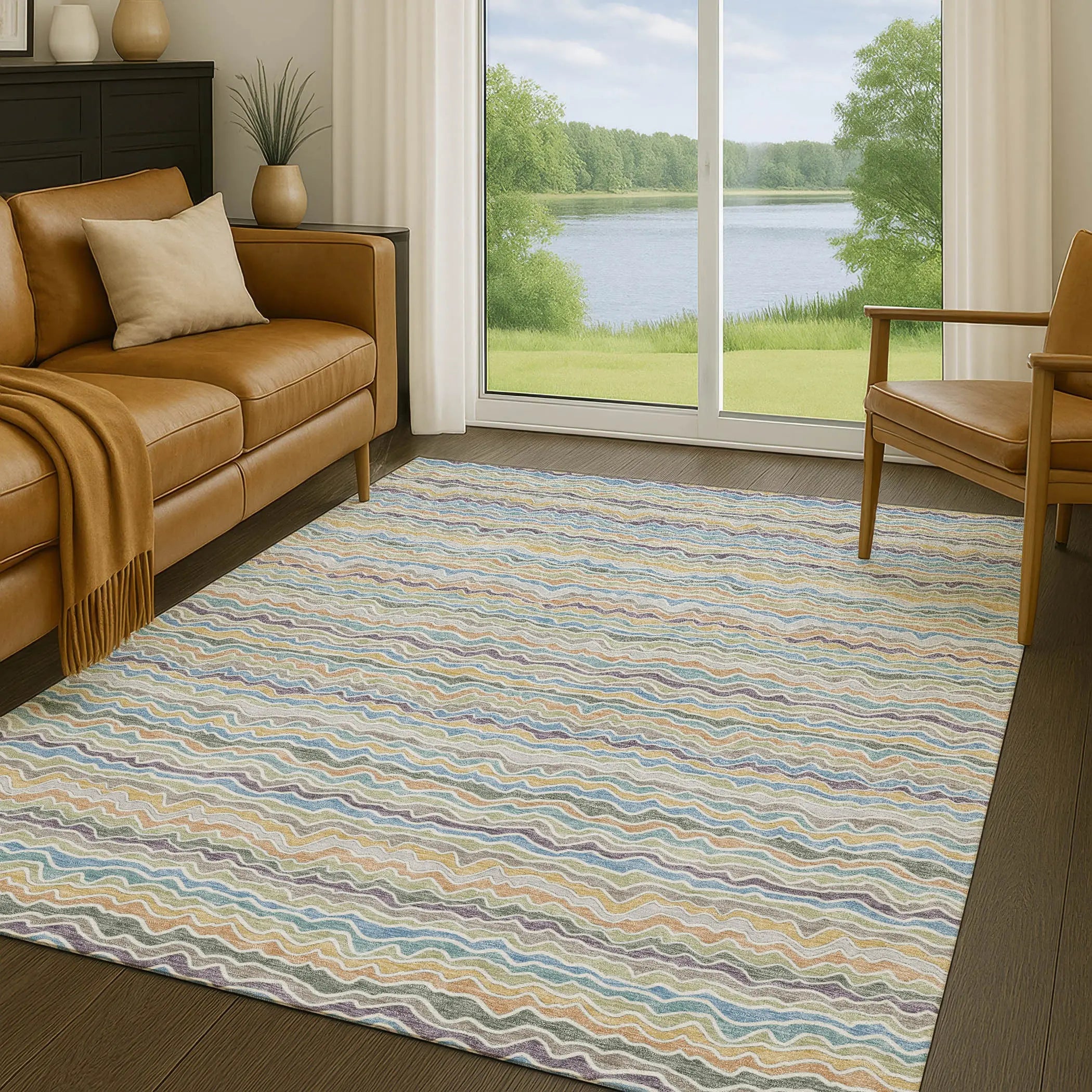 10' X 14' Blue And Green Striped Washable Indoor Outdoor Area Rug Homeroots Outdoor