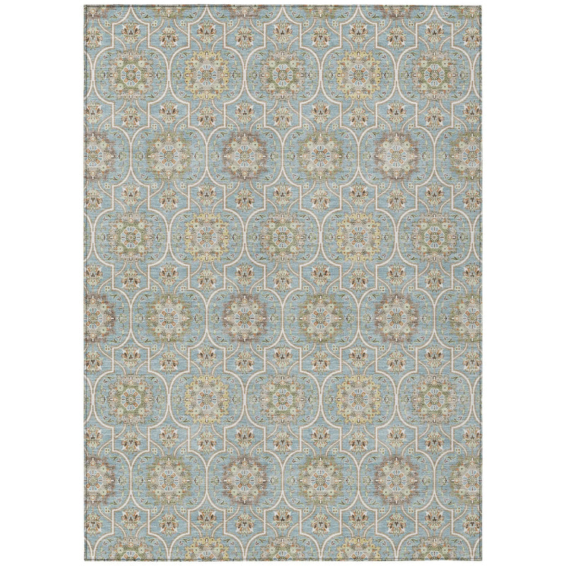 10' X 14' Blue And Ivory Floral Medallion Washable Indoor Outdoor Area Rug Homeroots Outdoor