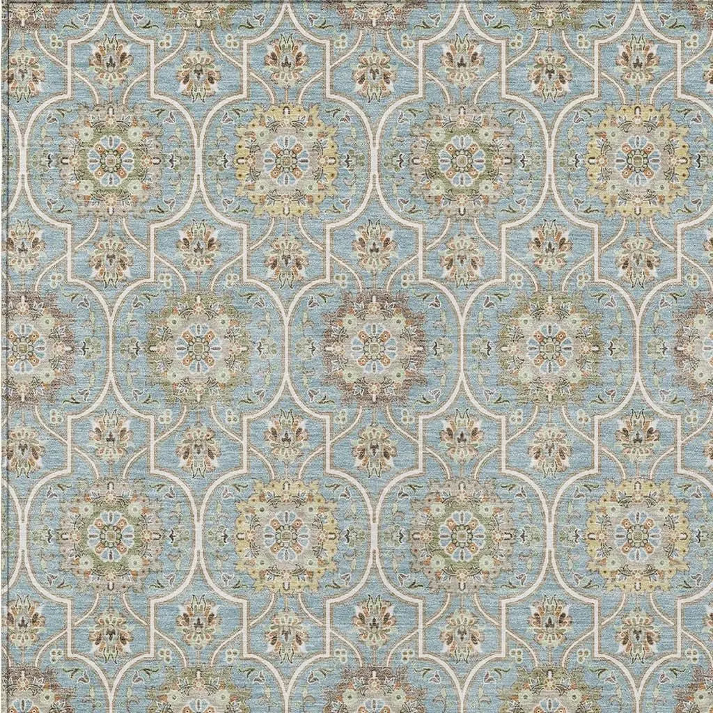 10' X 14' Blue And Ivory Floral Medallion Washable Indoor Outdoor Area Rug Homeroots Outdoor
