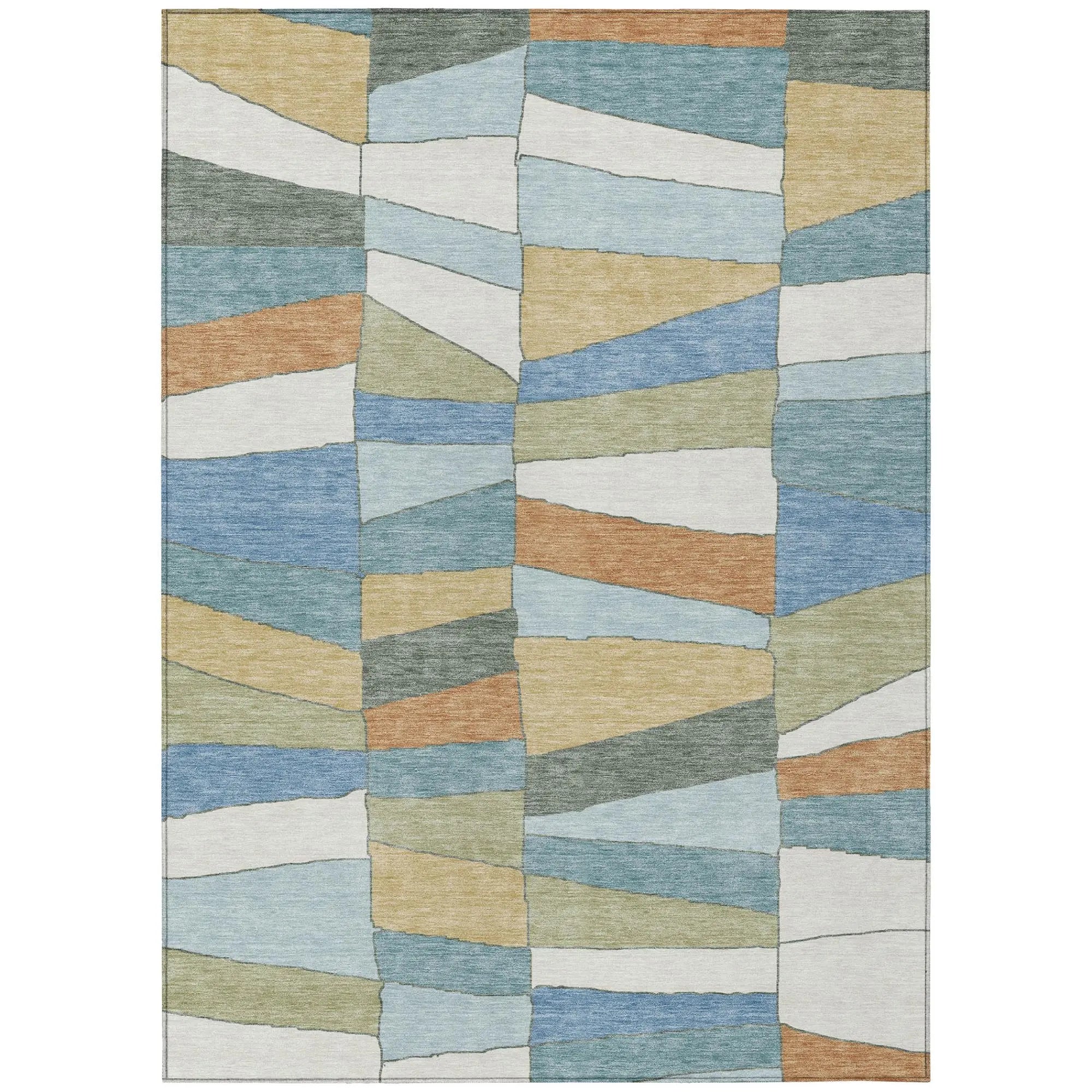 10' X 14' Blue And Ivory Geometric Washable Indoor Outdoor Area Rug Homeroots Outdoor