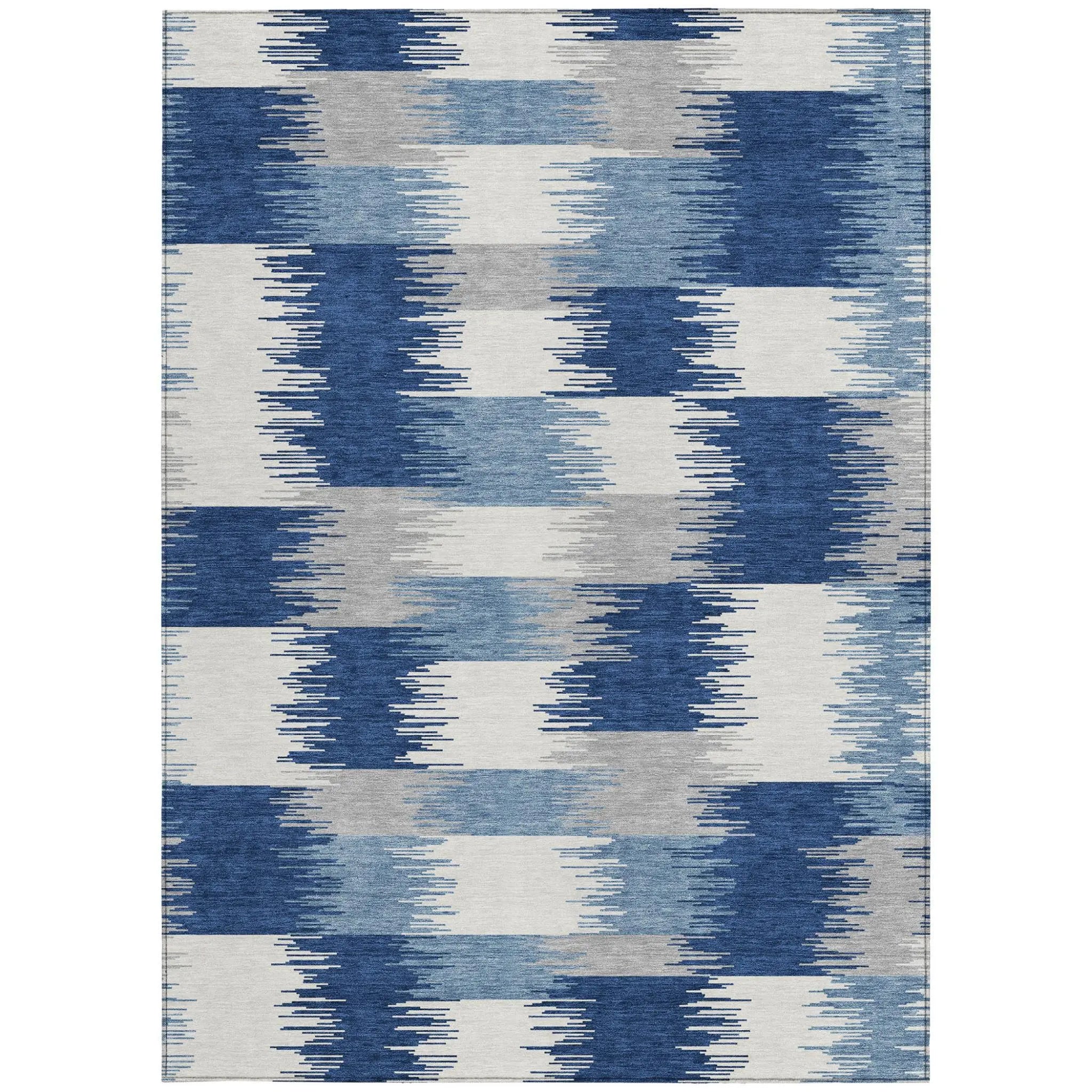 10' X 14' Blue And Ivory Geometric Washable Indoor Outdoor Area Rug Homeroots Outdoor