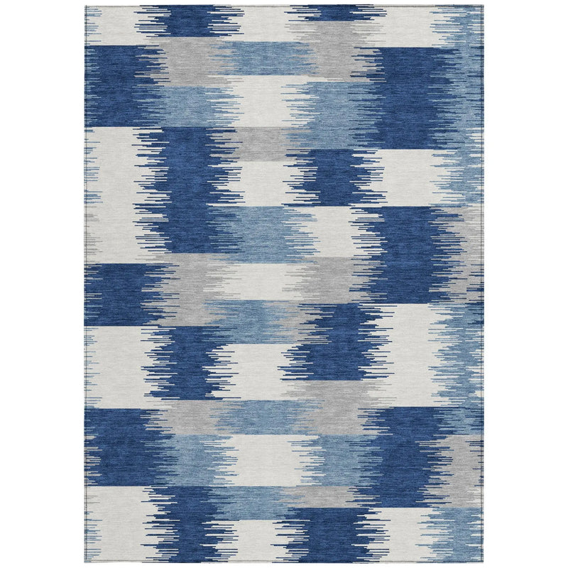10' X 14' Blue And Ivory Geometric Washable Indoor Outdoor Area Rug Homeroots Outdoor