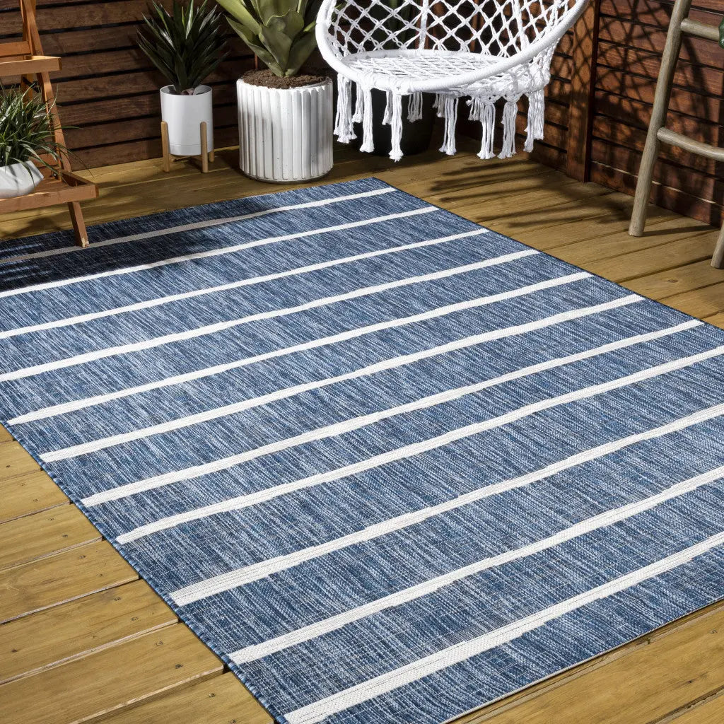 10' X 14' Blue And Ivory Striped Indoor Outdoor Area Rug Homeroots Outdoor