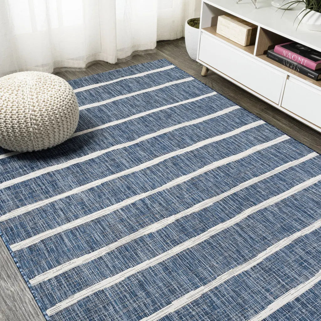 10' X 14' Blue And Ivory Striped Indoor Outdoor Area Rug Homeroots Outdoor