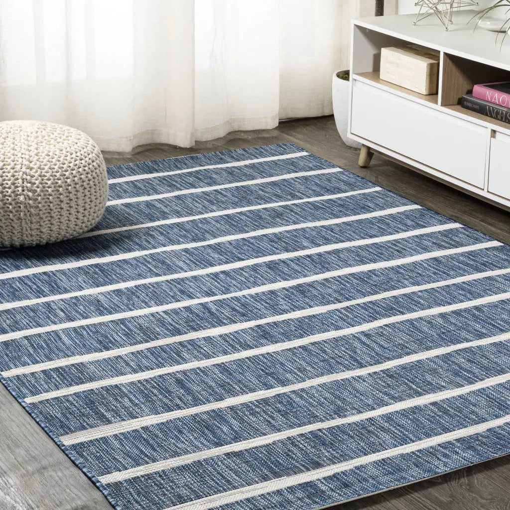 10' X 14' Blue And Ivory Striped Indoor Outdoor Area Rug Homeroots Outdoor