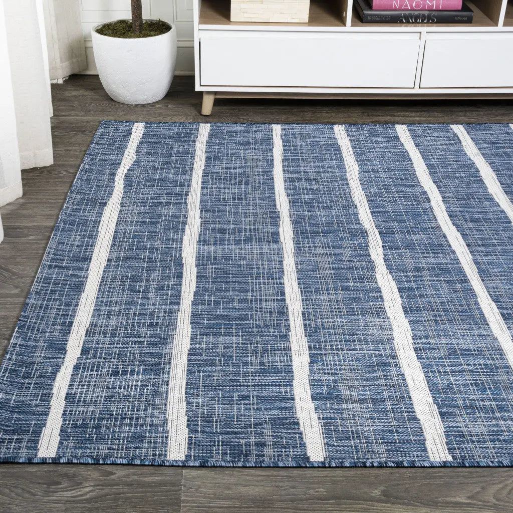 10' X 14' Blue And Ivory Striped Indoor Outdoor Area Rug Homeroots Outdoor