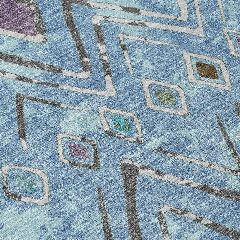 10' X 14' Blue And Khaki Geometric Washable Indoor Outdoor Area Rug Homeroots Outdoor