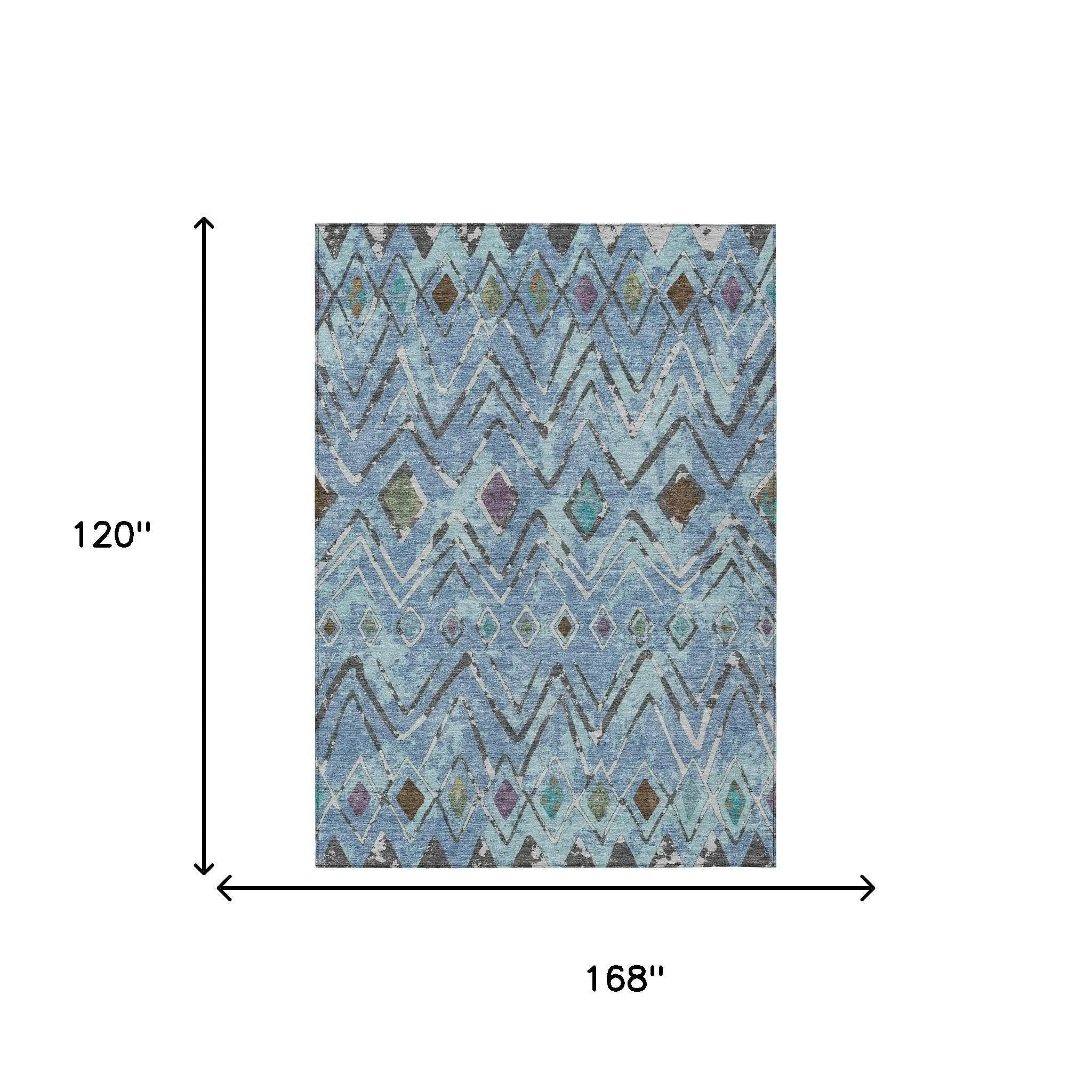 10' X 14' Blue And Khaki Geometric Washable Indoor Outdoor Area Rug Homeroots Outdoor