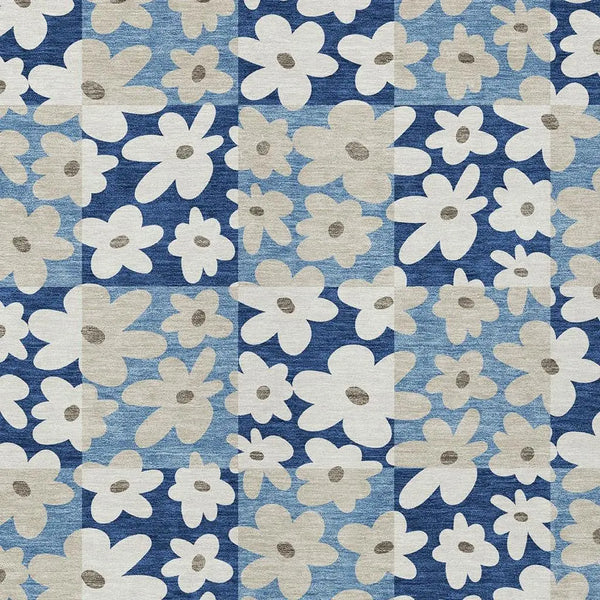 10' X 14' Blue And Navy Blue Floral Washable Indoor Outdoor Area Rug Homeroots Outdoor
