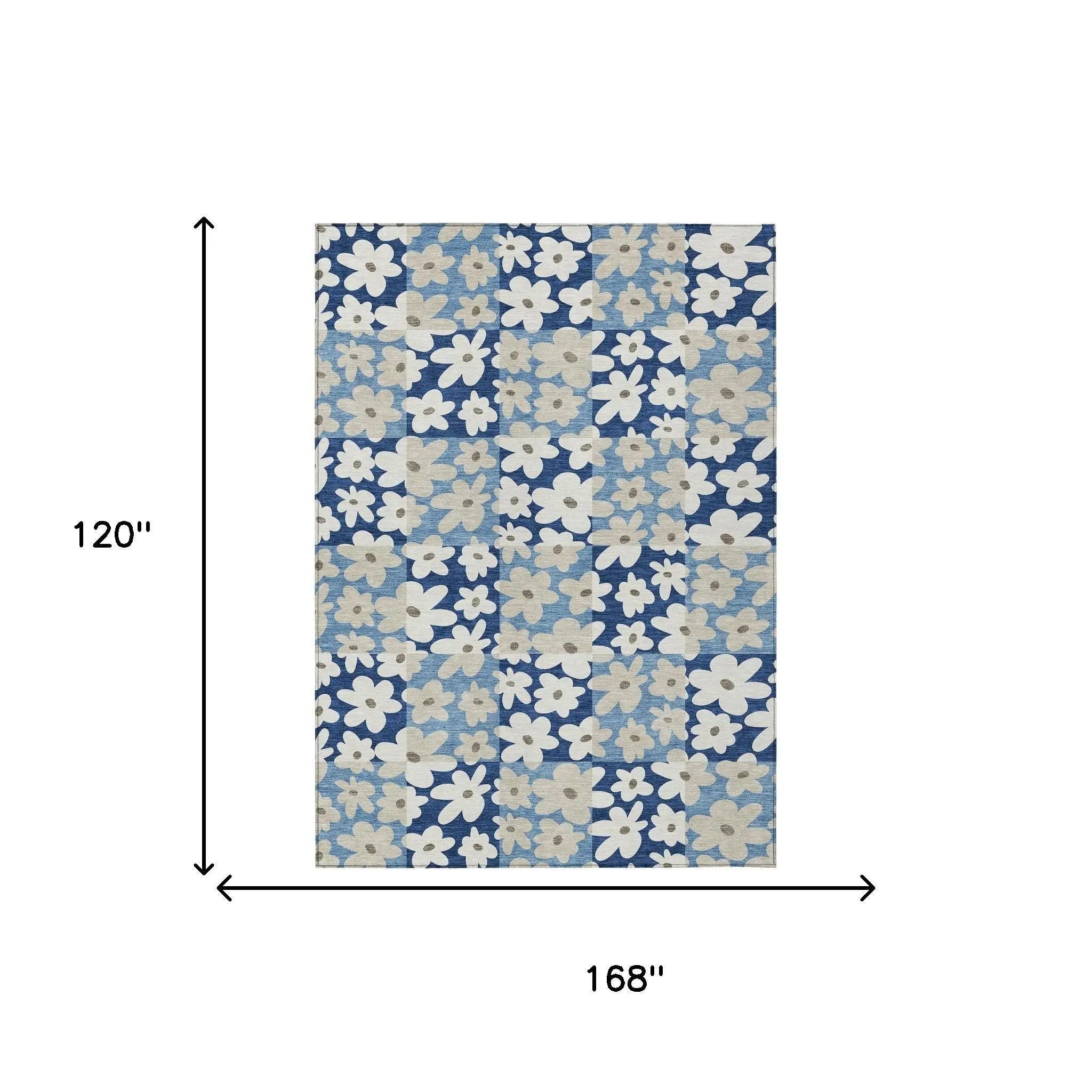 10' X 14' Blue And Navy Blue Floral Washable Indoor Outdoor Area Rug Homeroots Outdoor