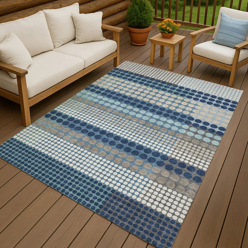 10' X 14' Blue And Navy Blue Geometric Washable Indoor Outdoor Area Rug Homeroots Outdoor