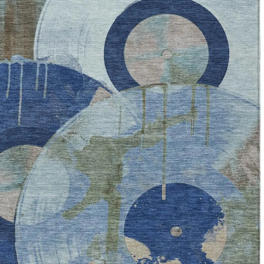 10' X 14' Blue And Navy Blue Geometric Washable Indoor Outdoor Area Rug Homeroots Outdoor