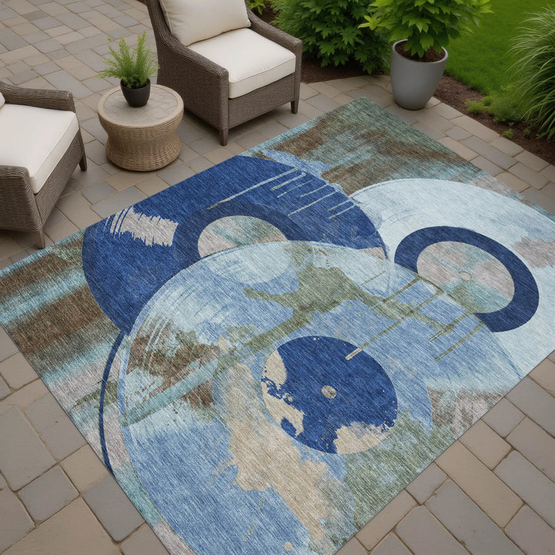 10' X 14' Blue And Navy Blue Geometric Washable Indoor Outdoor Area Rug Homeroots Outdoor