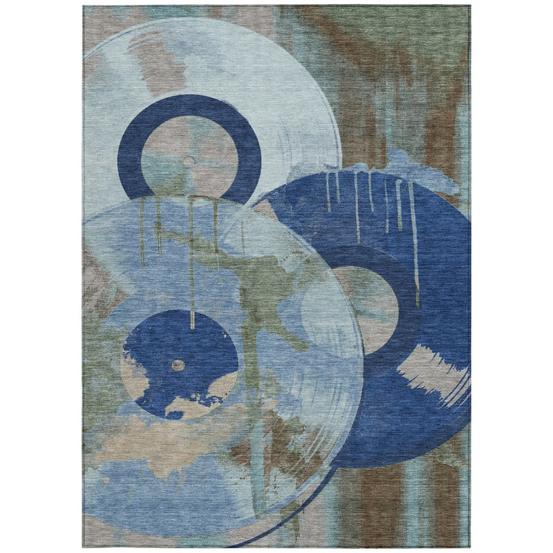 10' X 14' Blue And Navy Blue Geometric Washable Indoor Outdoor Area Rug Homeroots Outdoor