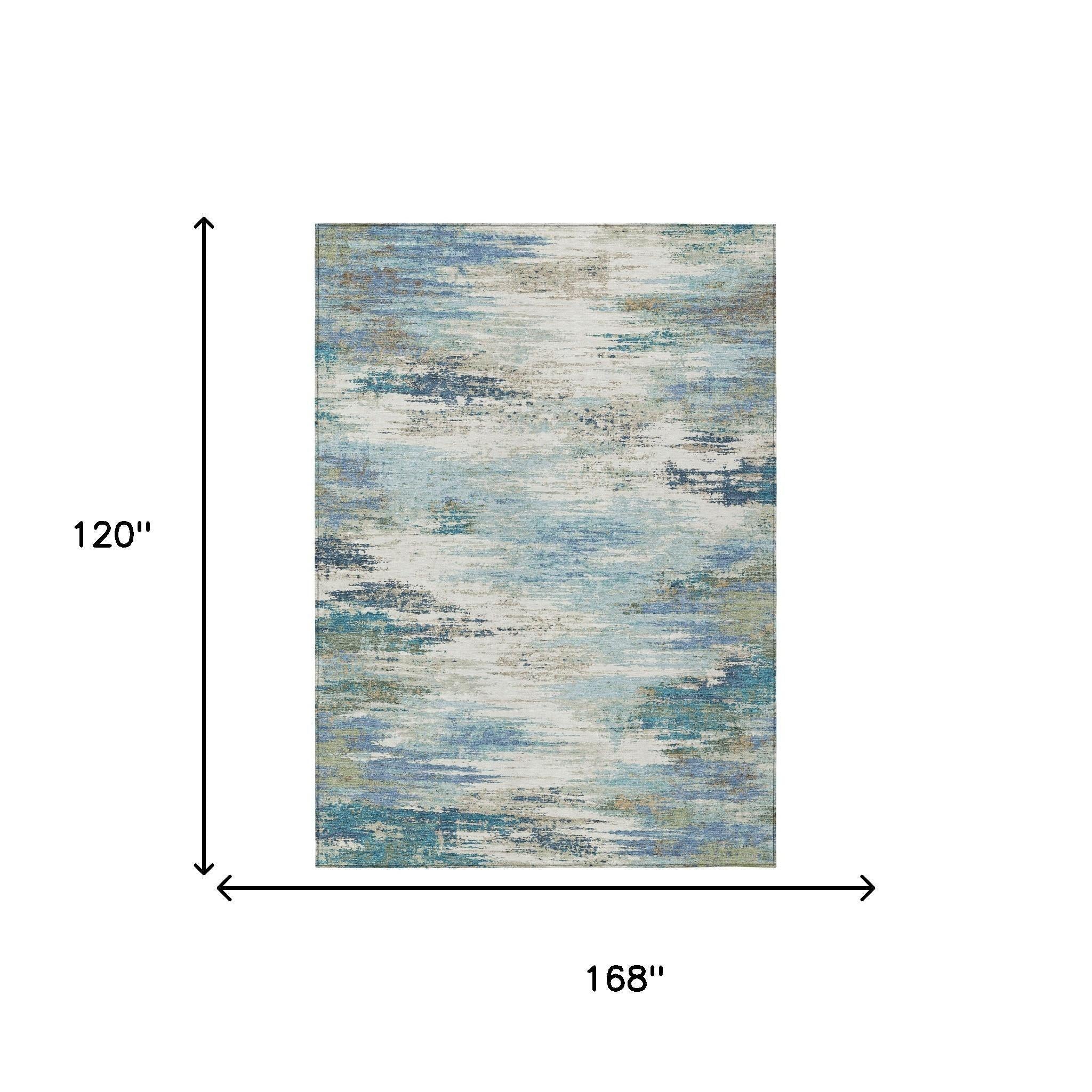 10' X 14' Blue And Pewter Abstract Washable Indoor Outdoor Area Rug Homeroots Outdoor