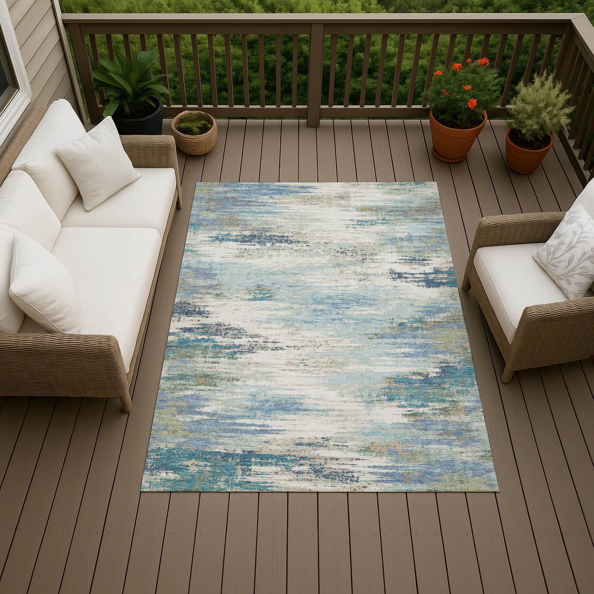 10' X 14' Blue And Pewter Abstract Washable Indoor Outdoor Area Rug Homeroots Outdoor