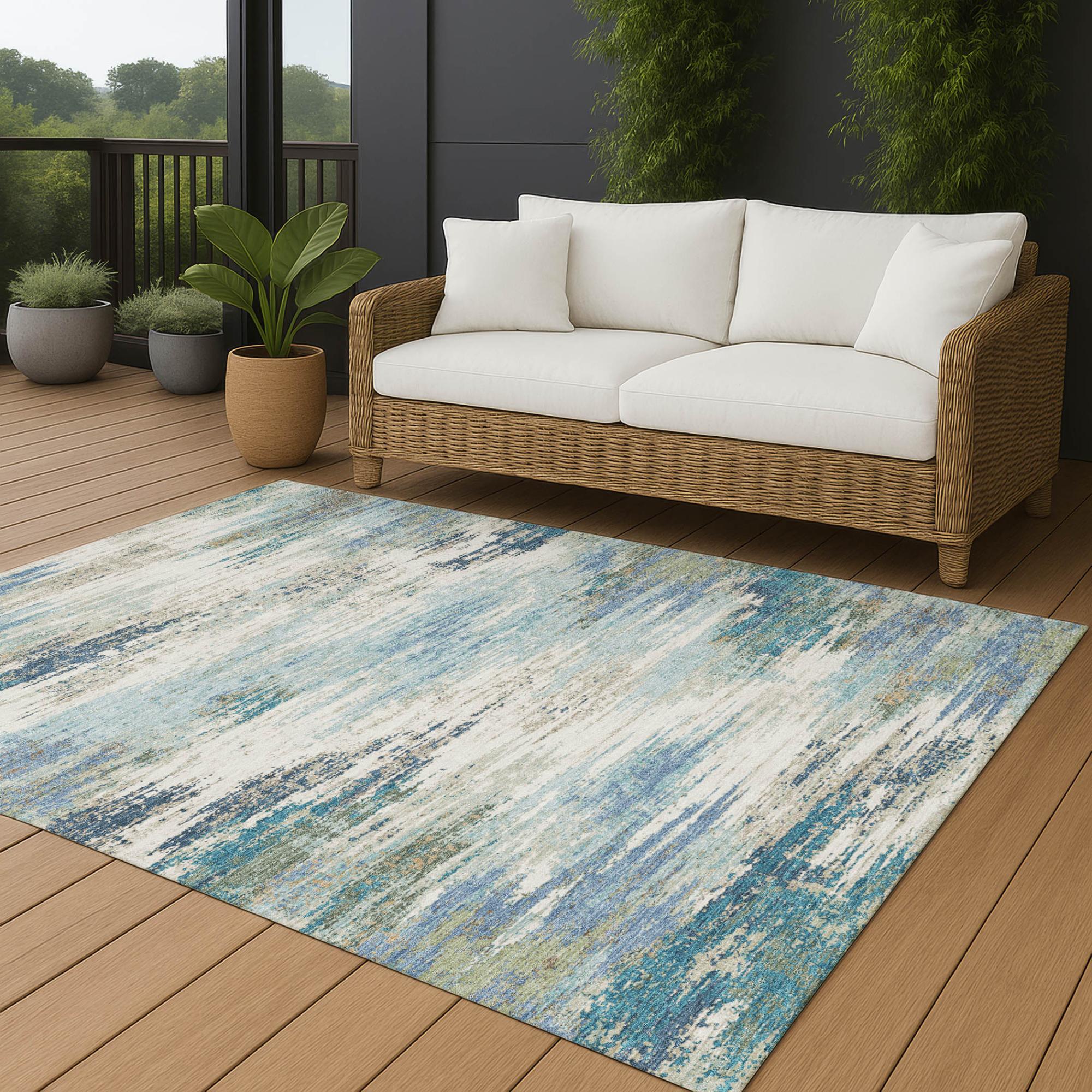 10' X 14' Blue And Pewter Abstract Washable Indoor Outdoor Area Rug Homeroots Outdoor