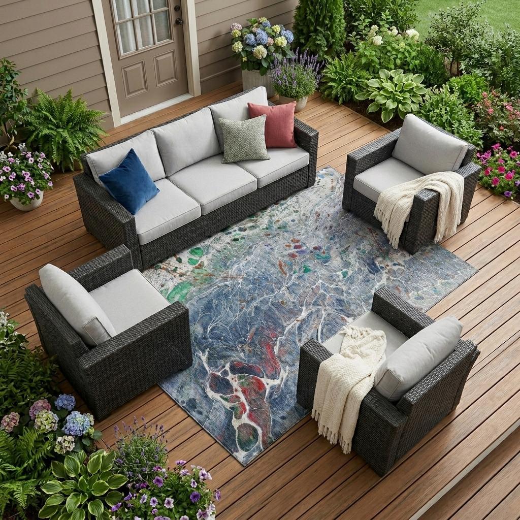 10' X 14' Blue And Pewter Abstract Washable Indoor Outdoor Area Rug Homeroots Outdoor