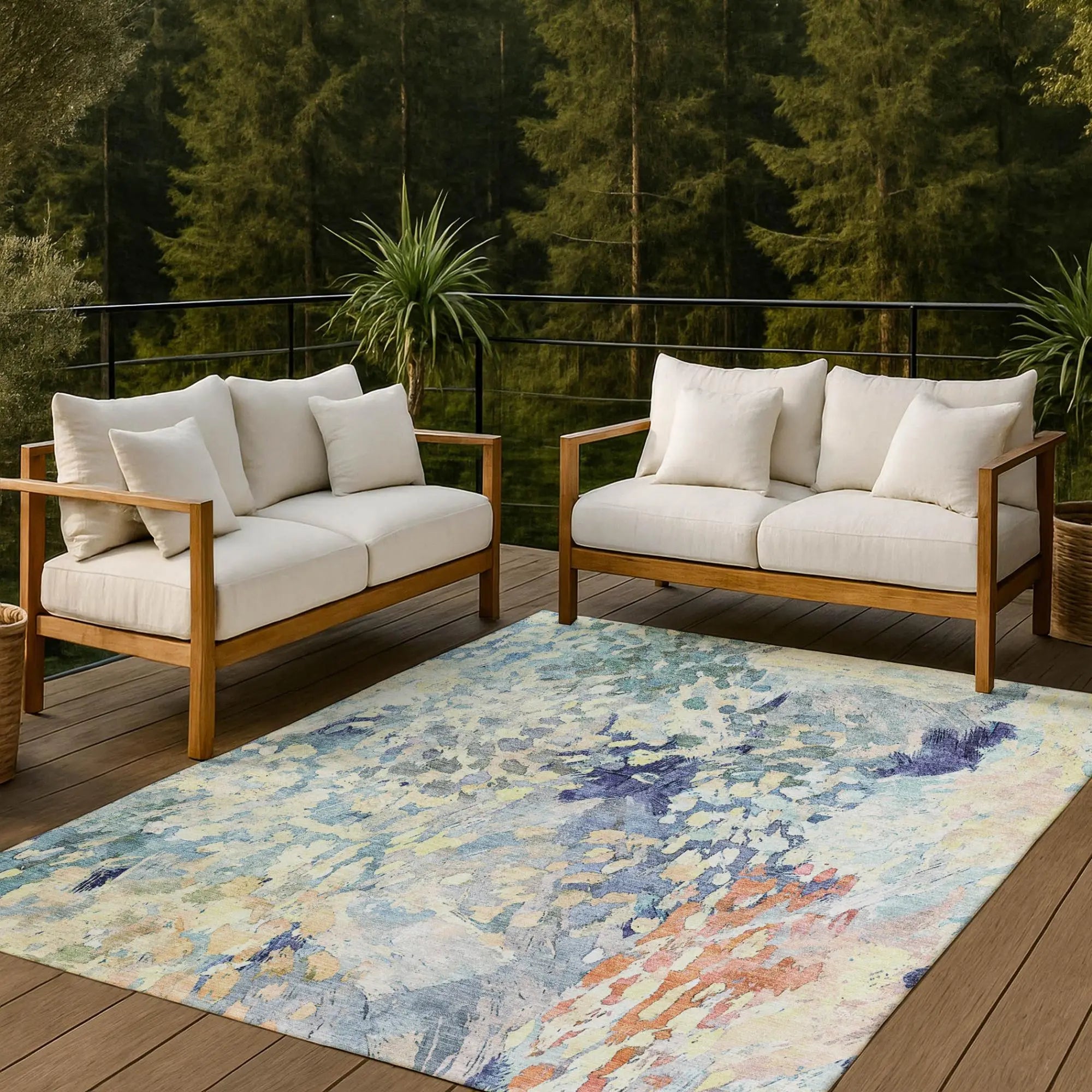 10' X 14' Blue And Pewter Abstract Washable Indoor Outdoor Area Rug Homeroots Outdoor