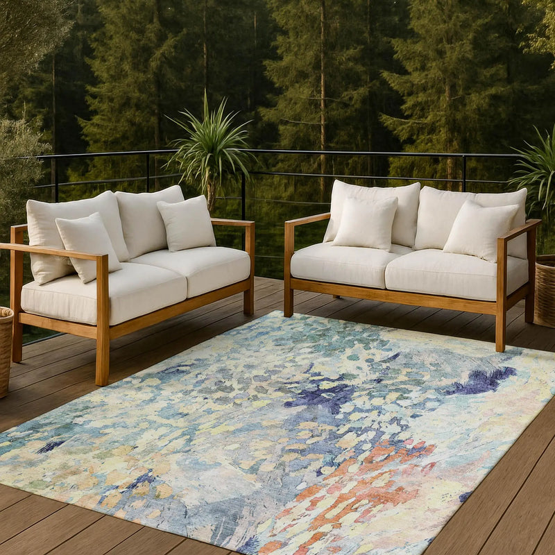 10' X 14' Blue And Pewter Abstract Washable Indoor Outdoor Area Rug Homeroots Outdoor