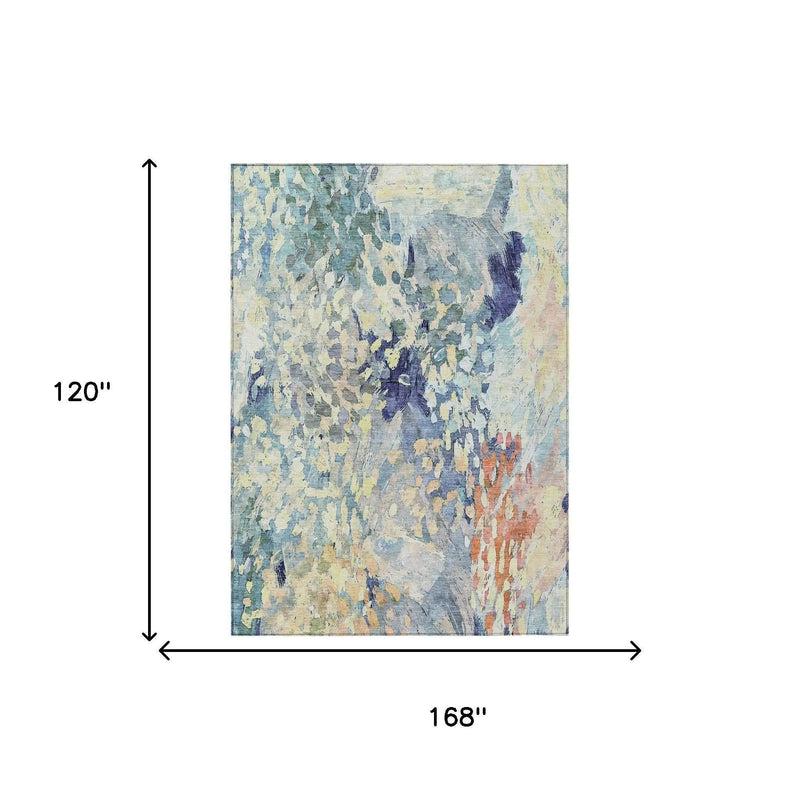 10' X 14' Blue And Pewter Abstract Washable Indoor Outdoor Area Rug Homeroots Outdoor